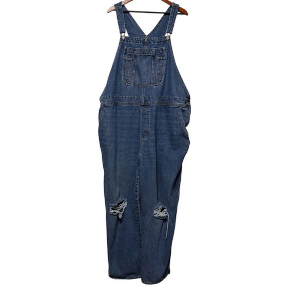 Old Navy Denim - Old Navy Baggy Wide Leg Distressed Denim Bib Overalls Women’s Plus Size 24 Blue